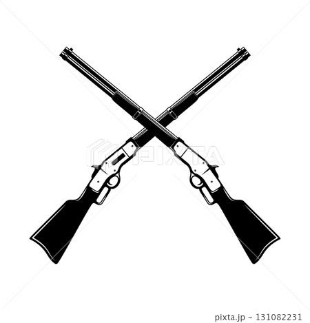 Illustration of winchester rifle in monochrome style. Design element for logo, label, sign, poster. 131082231