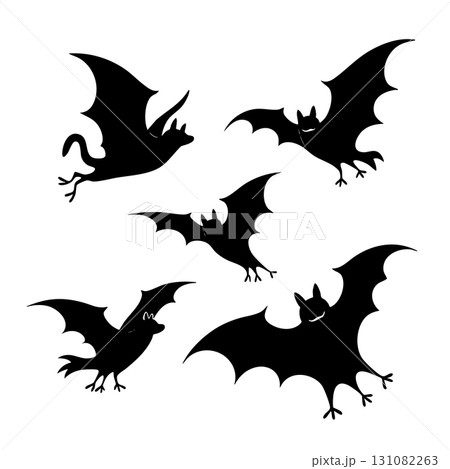 Five black bat silhouettes in flight Keywords: bat, silhouette, flying, halloween, spooky, night Five black bat silhouettes in flight Keywords: bat, silhouette, flying, halloween, spooky, night 131082263