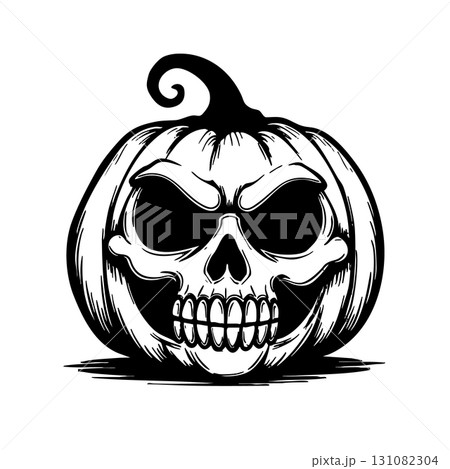 Scary skull carved into a pumpkin silhouette halloween Scary skull carved into a pumpkin silhouette halloween 131082304