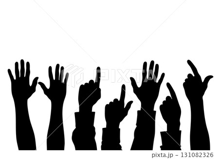 Silhouette of Raised Hands Pointing and Waving vector 131082326