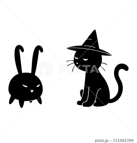 Grumpy Black Cat Witch And Bunny halloween rabbit Grumpy Black Cat Witch And Bunny halloween rabbit 131082399