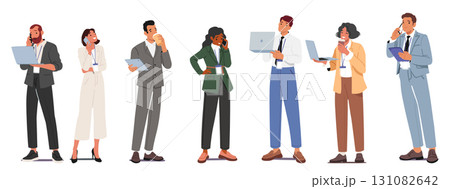 Busy businesspeople enjoying daily job routine using modern technology for communication set Busy businesspeople enjoying daily job routine using modern technology for communication set 131082642