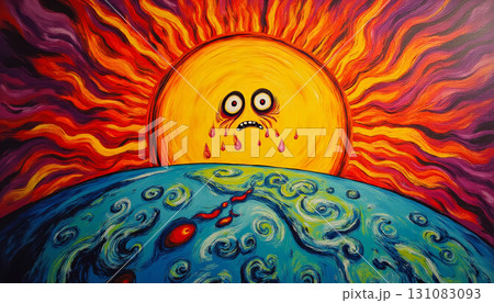 Excited sun looking at earth shocked, very surprised and worried Excited sun looking at earth shocked, very surprised and worried 131083093