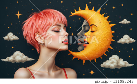Moon Dream, Girl Dreaming Under the Moon 131083245