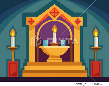 Religious altar with candlelight. Cartoon vector illustration 131083295