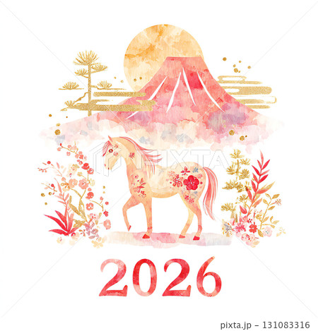 2026年賀状用素材　馬 131083316