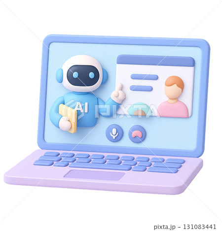 AIロボットのオンライン講座を受けているパソコンの画面 131083441