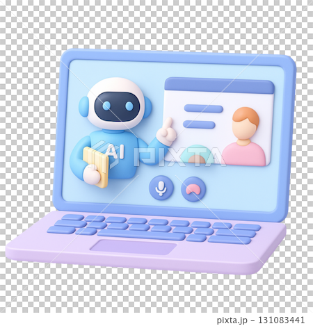 AIロボットのオンライン講座を受けているパソコンの画面 131083441
