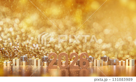 The Gold Gift box and 2026 for Holiday or celebration concept 3d Rendering. The Gold Gift box and 2026 for Holiday or celebration concept 3d Rendering. 131083989