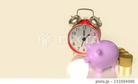 The Clock and Piggy bank  for Saving or Earn concept 3d Rendering. 131084006