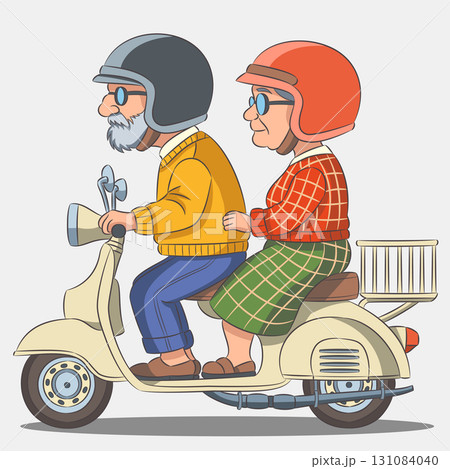 Elderly couple riding scooter vector illustration 131084040