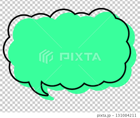 A simple speech bubble with misaligned lines, a long, thin cloud shape 131084211