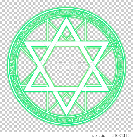 Green glowing hexagram magic circle on a transparent background Green glowing hexagram magic circle on a transparent background 131084310