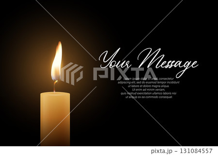 Candle Light, Vector Illustration with Burning Flame on Dark Background. Memorial and Sympathy Card Template. Spiritual and Calm Design For Remembrance, Meditation, Condolence and Invitation Candle Light, Vector Illustration with Burning Flame on Dark Background. Memorial and Sympathy Card Template. Spiritual and Calm Design For Remembrance, Meditation, Condolence and Invitation 131084557