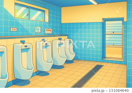 明るい公衆トイレの内装 / Colorful Public Restroom Interior 131084640