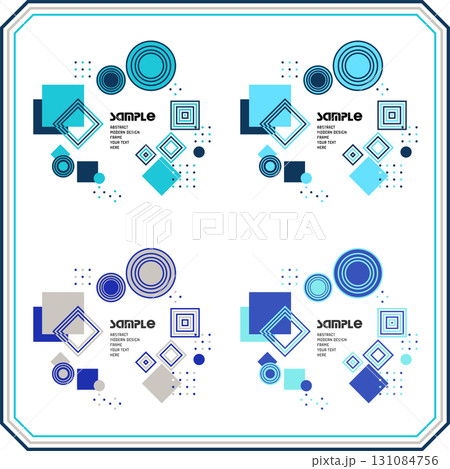 おしゃれでかっこいい抽象模様の装飾フレーム　文字スペース付きのベクターイラスト素材 青・水色セット 131084756