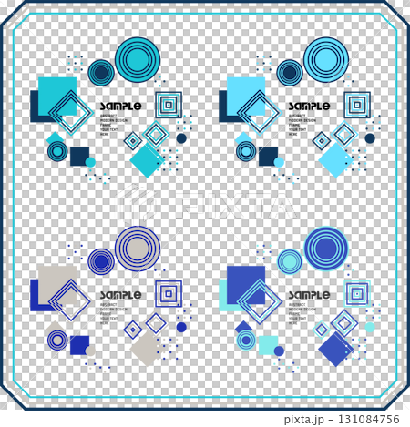 おしゃれでかっこいい抽象模様の装飾フレーム　文字スペース付きのベクターイラスト素材 青・水色セット 131084756