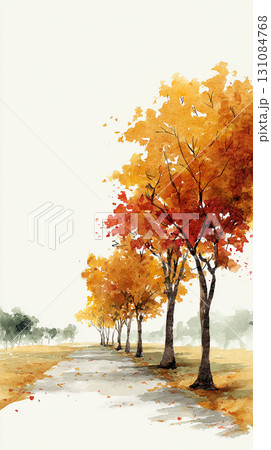 秋の紅葉並木道の風景イラスト背景素材 131084768