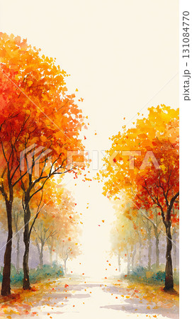 秋の紅葉並木道の風景イラスト背景素材 131084770