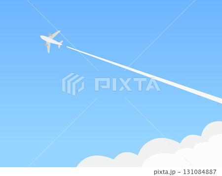 優雅に空を飛ぶ飛行機と飛行機雲 青空の風景イラスト 優雅に空を飛ぶ飛行機と飛行機雲 青空の風景イラスト 131084887