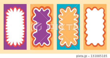 Groovy retro frame set with wavy rectangle...のイラスト素材 [131085185] - PIXTA