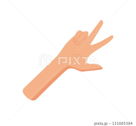 Flat hand gesture with raised three fingers. Bare human hand expresses the number three with palm upward. Isolated style, perfect for education and counting themes. 131085384