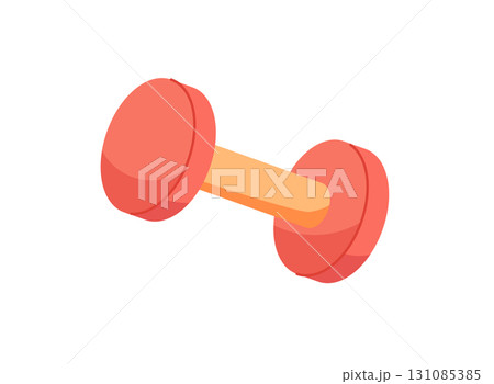 Flat cartoon dumbbell sticker for sport and gym themes. Weightlifting and fitness equipment ideal for workout training visuals. Vibrant bodybuilding tool, colorful trendy concept. 131085385