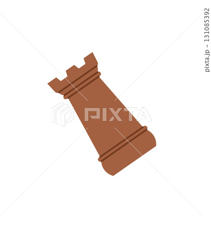 Flat cartoon chess rook piece for boardgame strategy sticker. Sticker design for chess hobby and fun table games. Great skill, leisure, and playful activities. 131085392
