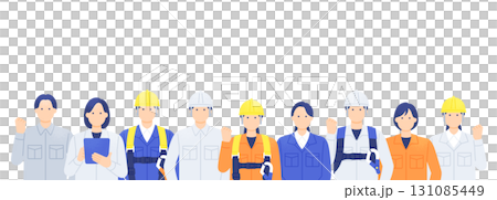 A positive image of a bright career. Male and female workers and site supervisors working in the construction industry. Illustration for recruitment. A positive image of a bright career. Male and female workers and site supervisors working in the construction industry. Illustration for recruitment. 131085449