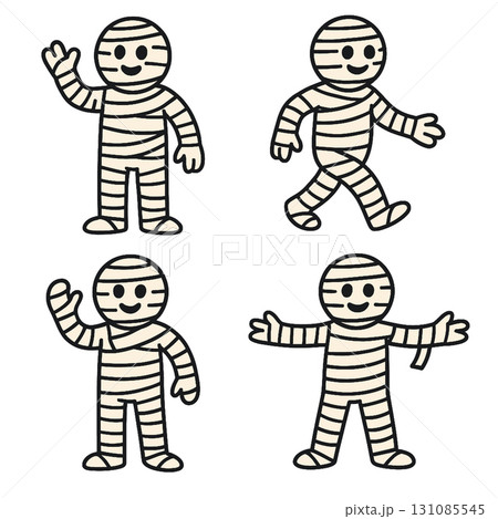 Cartoon mummy bandage character waving walking happy cute Halloween illustration Cartoon mummy bandage character waving walking happy cute Halloween illustration 131085545