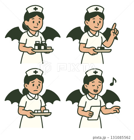 Nurse cartoon wing female uniform tray medicine emotion healthcare worker illustration Nurse cartoon wing female uniform tray medicine emotion healthcare worker illustration 131085562