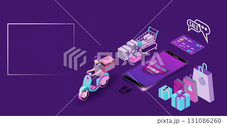 Shopping online, e-commerce concept on website or mobile application for web banner, info graphics and discount coupons. 131086260