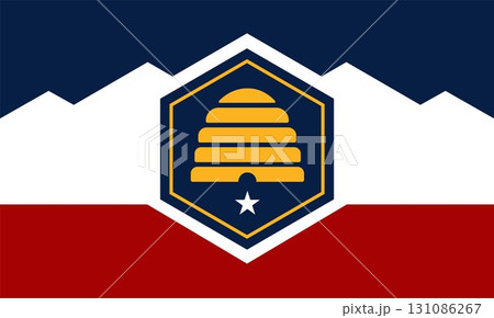 Utah State Flag with Beehive, Mountains, and Star. 131086267