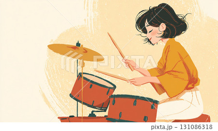 ドラム演奏の女性 131086318