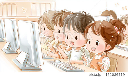 パソコン教室の子どもたち 131086319
