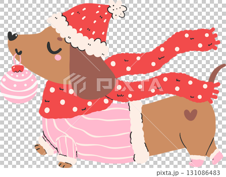 Christmas Dog Dachshund with Santa Hat and Ornament Cartoon Christmas Dog Dachshund with Santa Hat and Ornament Cartoon 131086483