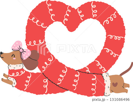 Christmas Dog Dachshund in Heart Shape Illustration Cartoon 131086496