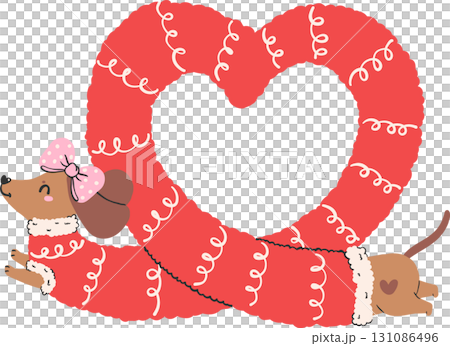 Christmas Dog Dachshund in Heart Shape Illustration Cartoon 131086496