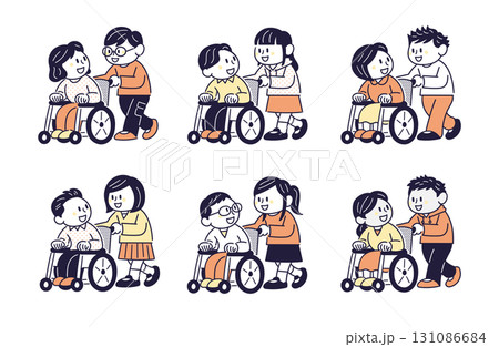 車椅子を押す子どもセット 131086684