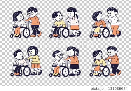 車椅子を押す子どもセット 131086684