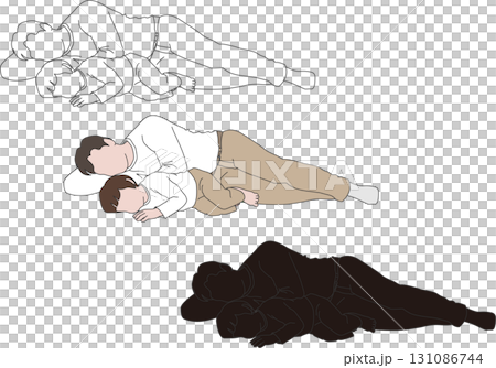 Illustration of a dad and his child napping together 131086744