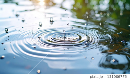 《AI画像》水面に落ちる雨粒 131086776
