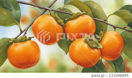 美味しそうに実った柿のイラスト 131086995