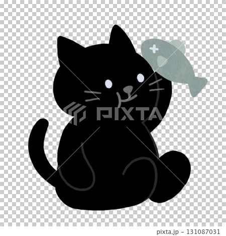 魚を食べる猫(ブラック) 131087031
