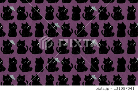 たくさんの猫のパターン(ブラック×パープル) たくさんの猫のパターン(ブラック×パープル) 131087041