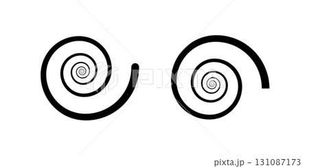Symmetrical black hypnotic spiral patterns on a white background. Symmetrical black hypnotic spiral patterns on a white background. 131087173