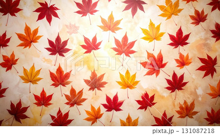 《AI画像》紅葉したモミジを透かした和紙 131087218
