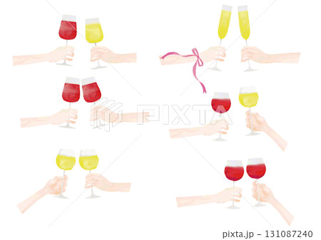 水彩風　二人で乾杯するイラスト(いろいろパターン) 131087240