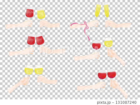 水彩風　二人で乾杯するイラスト(いろいろパターン) 131087240