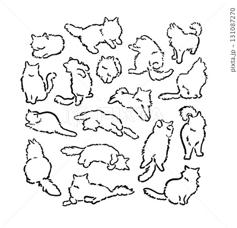 かわいい猫の色々なポーズ　線画シルエット 131087270